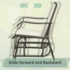 3-Piece Outdoor Glider Chair Bistro Set with Tempered Glass Coffee Table Cream White