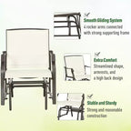 3-Piece Outdoor Glider Chair Bistro Set with Tempered Glass Coffee Table Cream White