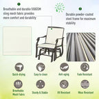 3-Piece Outdoor Glider Chair Bistro Set with Tempered Glass Coffee Table Cream White