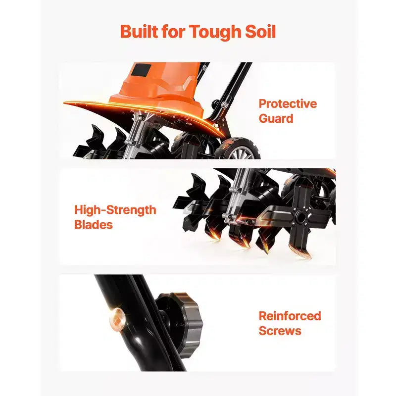 VEVOR Corded Electric Tiller, 18 Inch Tilling Width Garden Rototiller, 13.5-Amp Motor, Cultivator with Steel Tines and Foldable Handle, Orange&Black