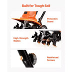 VEVOR Corded Electric Tiller, 18 Inch Tilling Width Garden Rototiller, 13.5-Amp Motor, Cultivator with Steel Tines and Foldable Handle, Orange&Black