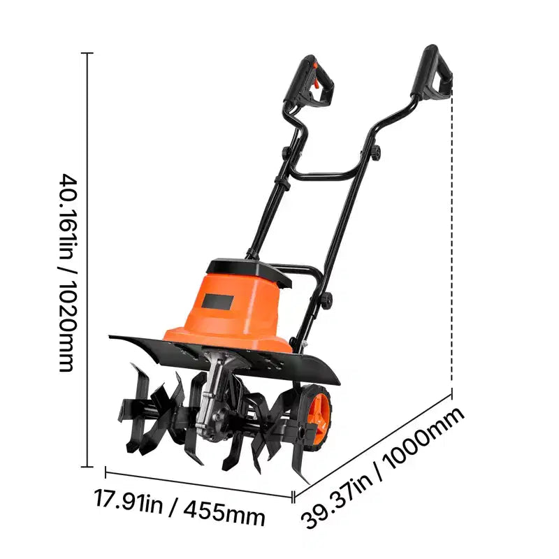 VEVOR Corded Electric Tiller, 18 Inch Tilling Width Garden Rototiller, 13.5-Amp Motor, Cultivator with Steel Tines and Foldable Handle, Orange&Black