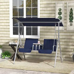 2-Person Patio Swing with Canopy Storage Table and Cup Holders Dark Blue