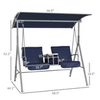2-Person Patio Swing with Canopy Storage Table and Cup Holders Dark Blue