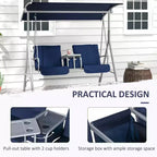 2-Person Patio Swing with Canopy Storage Table and Cup Holders Dark Blue