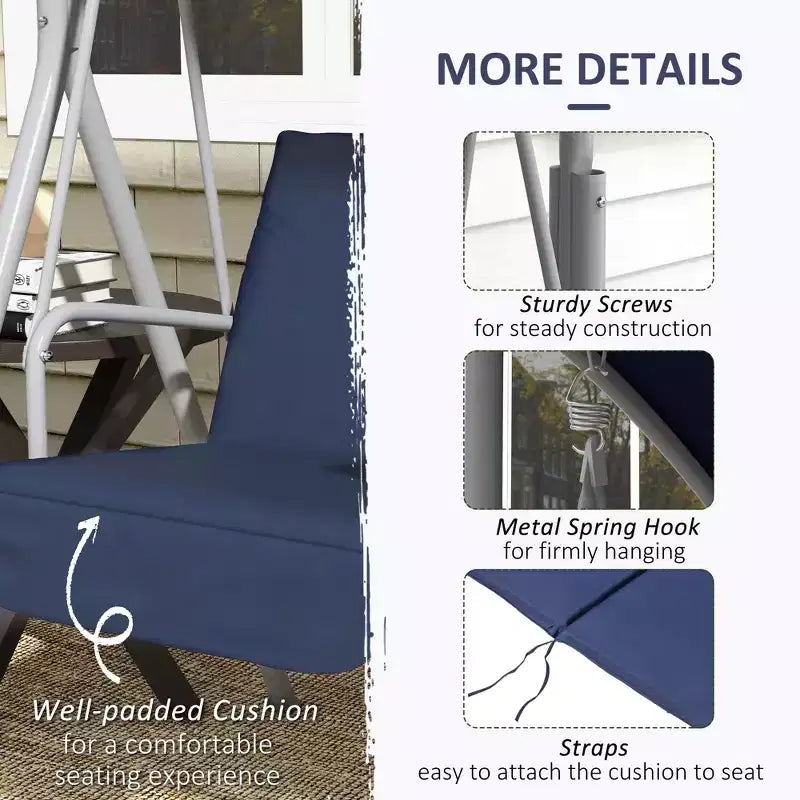 2-Person Patio Swing with Canopy Storage Table and Cup Holders Dark Blue