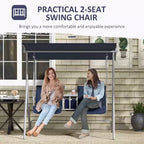 2-Person Patio Swing with Canopy Storage Table and Cup Holders Dark Blue
