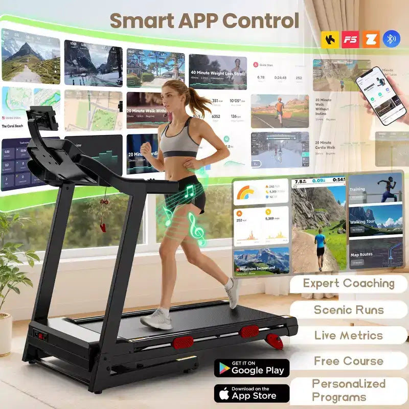 3.75HP Foldable Treadmill Incline 10MPH Max Speed,320lb Capacity Portable Treadmill for Home Walking Jogging,105 Program,Smart APP,Exercise Treadmill
