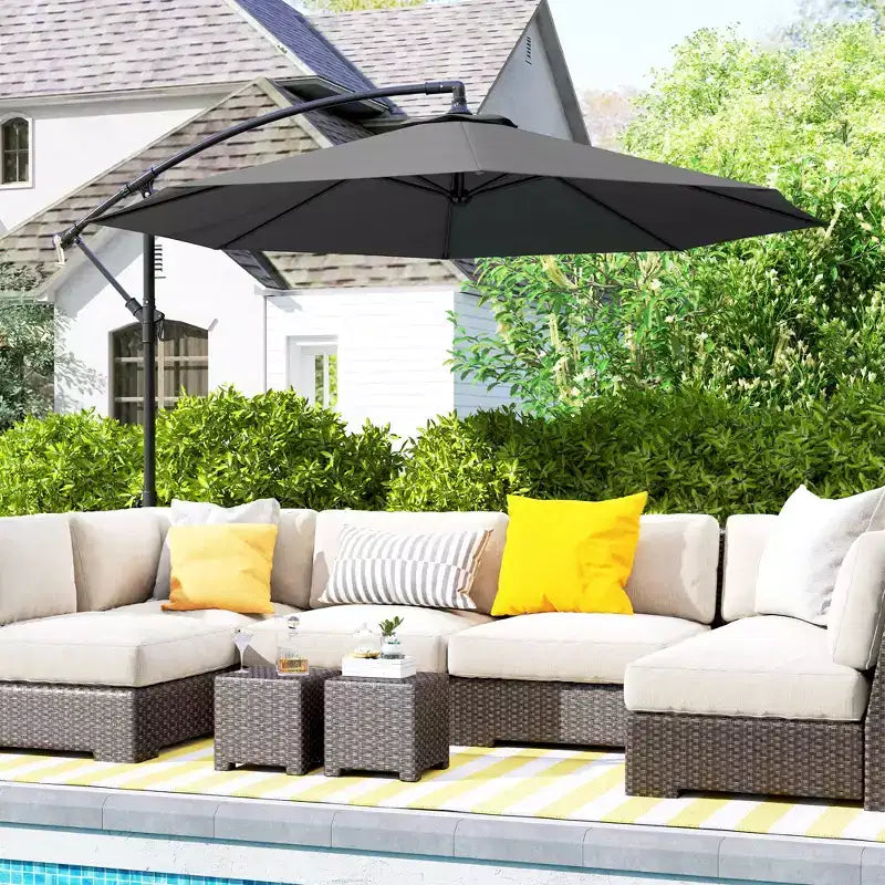 10' Cantilever Tilt Offset Patio Umbrella w/ UV & Water Safe Material & Cross Base (Weight Not Included)