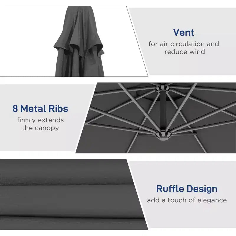 10' Cantilever Tilt Offset Patio Umbrella w/ UV & Water Safe Material & Cross Base (Weight Not Included)