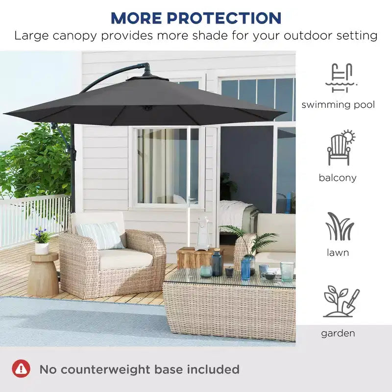 10' Cantilever Tilt Offset Patio Umbrella w/ UV & Water Safe Material & Cross Base (Weight Not Included)