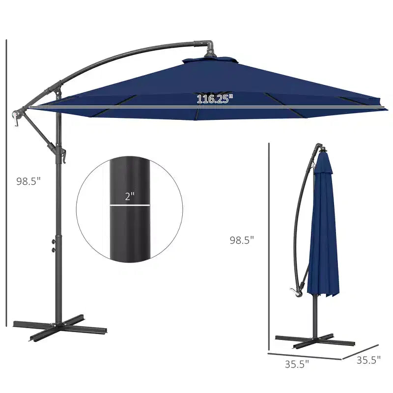 10' Cantilever Tilt Offset Patio Umbrella w/ UV & Water Safe Material & Cross Base (Weight Not Included)