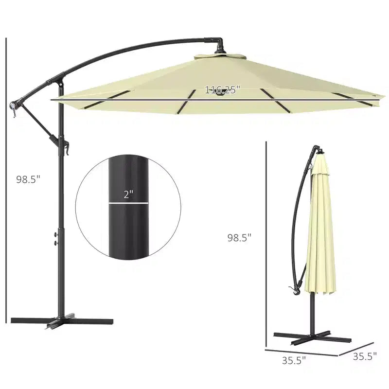 10' Cantilever Tilt Offset Patio Umbrella w/ UV & Water Safe Material & Cross Base (Weight Not Included)