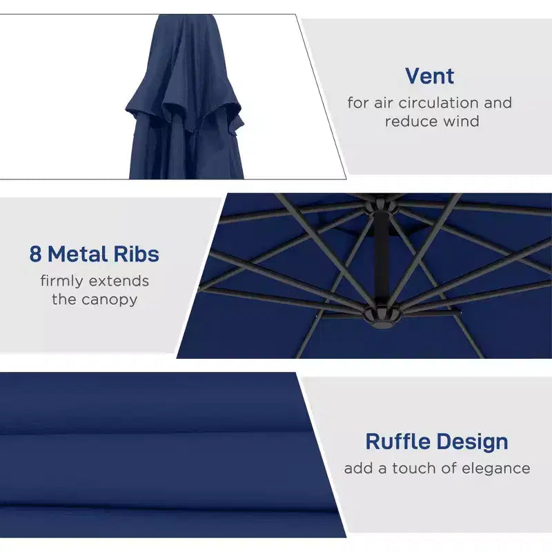 10' Cantilever Tilt Offset Patio Umbrella w/ UV & Water Safe Material & Cross Base (Weight Not Included)