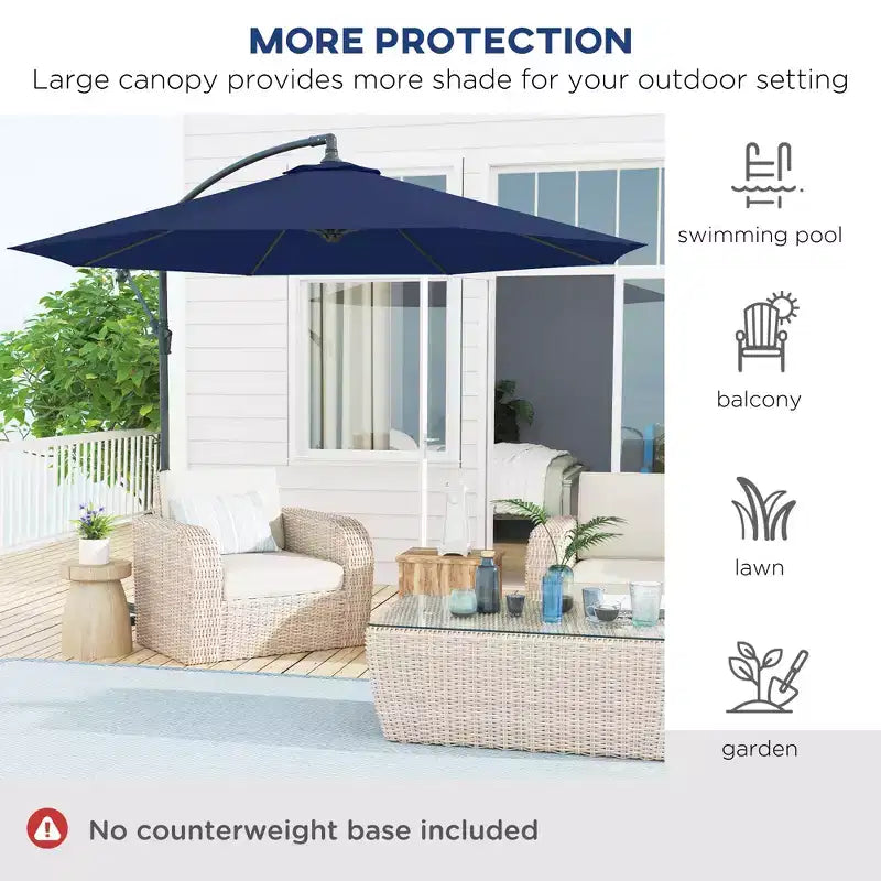 10' Cantilever Tilt Offset Patio Umbrella w/ UV & Water Safe Material & Cross Base (Weight Not Included)