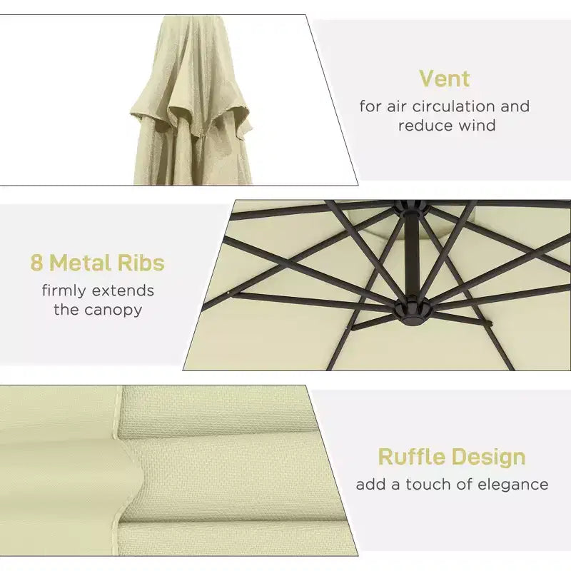 10' Cantilever Tilt Offset Patio Umbrella w/ UV & Water Safe Material & Cross Base (Weight Not Included)