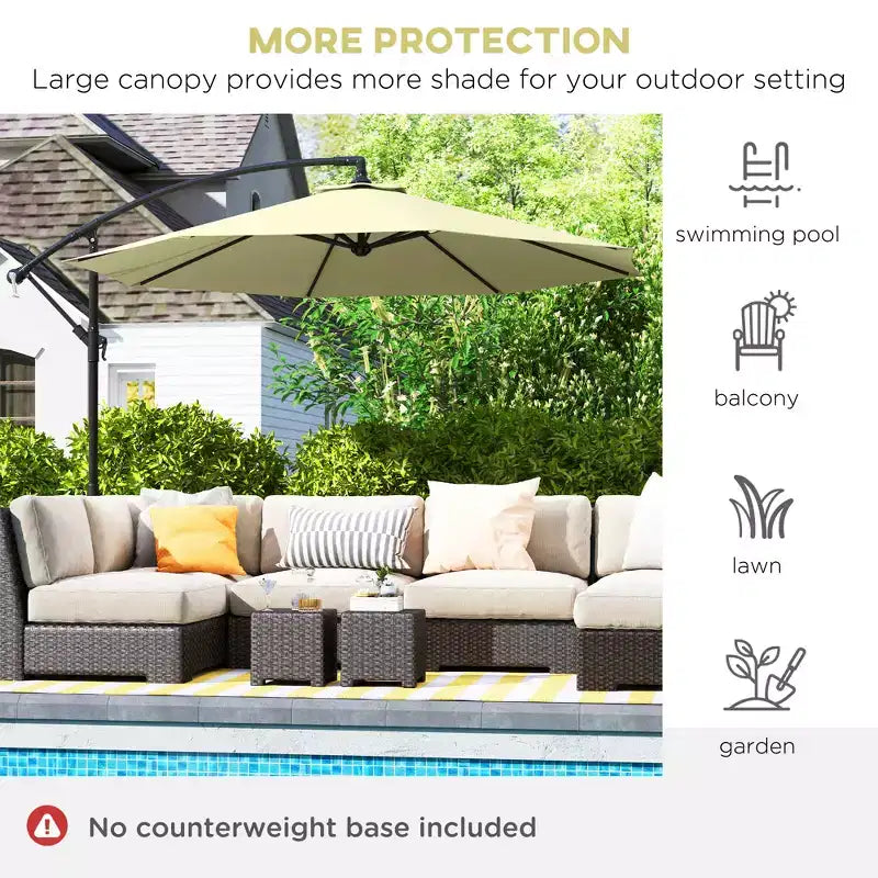 10' Cantilever Tilt Offset Patio Umbrella w/ UV & Water Safe Material & Cross Base (Weight Not Included)