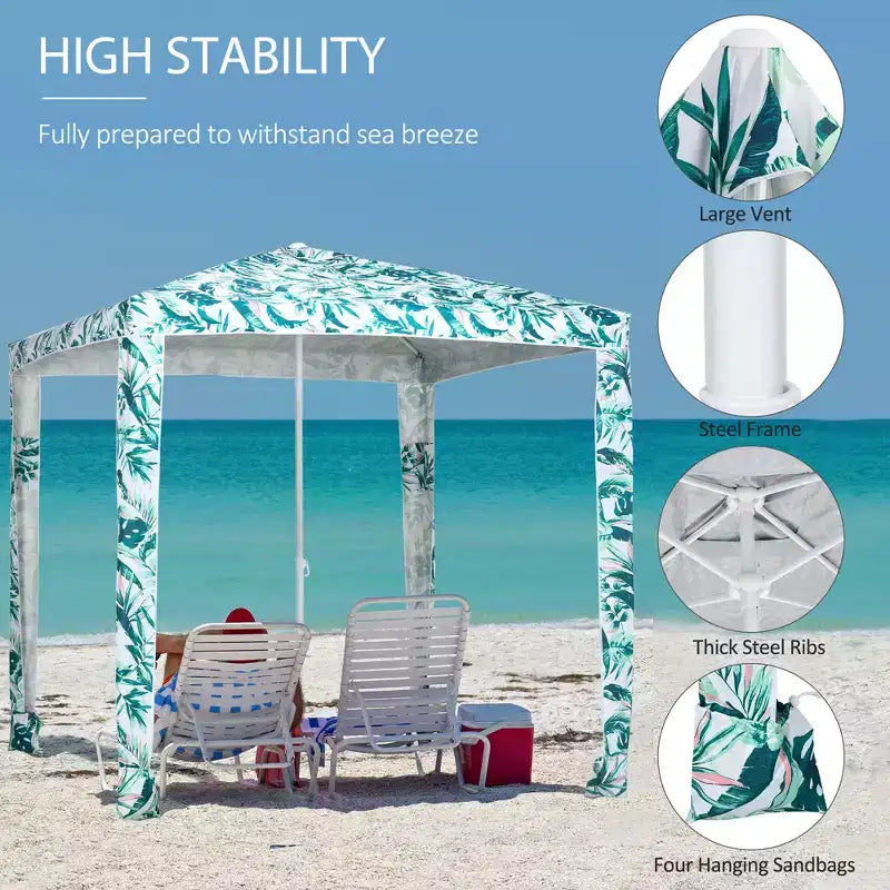 Quick Beach Cabana Canopy Umbrella, 6.5' Easy-Assembly Sun-Shade Shelter with Sandbags and Carry Bag, Cool UV50+ Fits Kids & Family