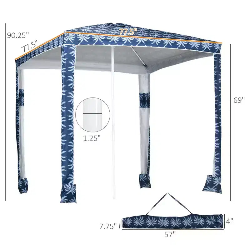 Quick Beach Cabana Canopy Umbrella, 6.5' Easy-Assembly Sun-Shade Shelter with Sandbags and Carry Bag, Cool UV50+ Fits Kids & Family