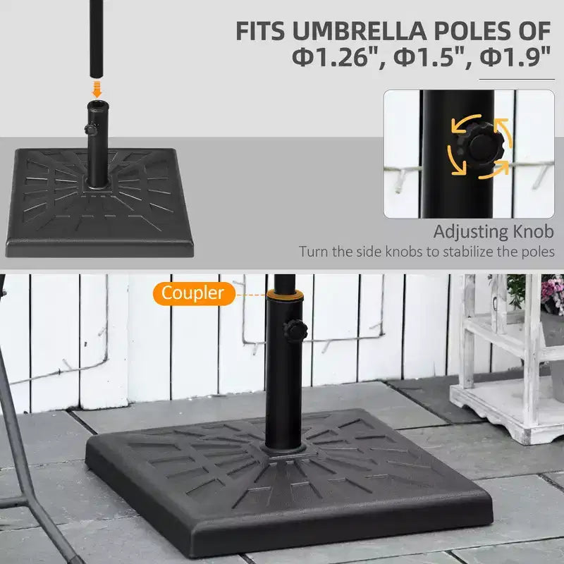 42lbs Resin Patio Umbrella Base, 20 Square Outdoor Umbrella Stand Holder for Parasol Poles 1.26, 1.5, and 1.9 Dia