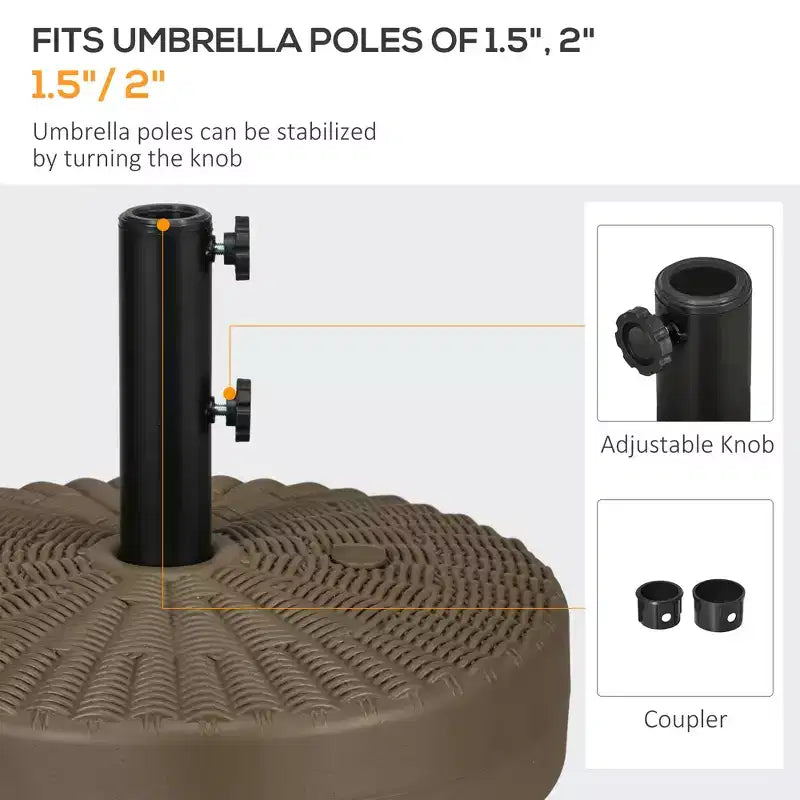 Umbrella Stand for 1.5 or 2 Umbrella Poles, Round Fillable Umbrella Base for Outdoor, Lawn, Deck.