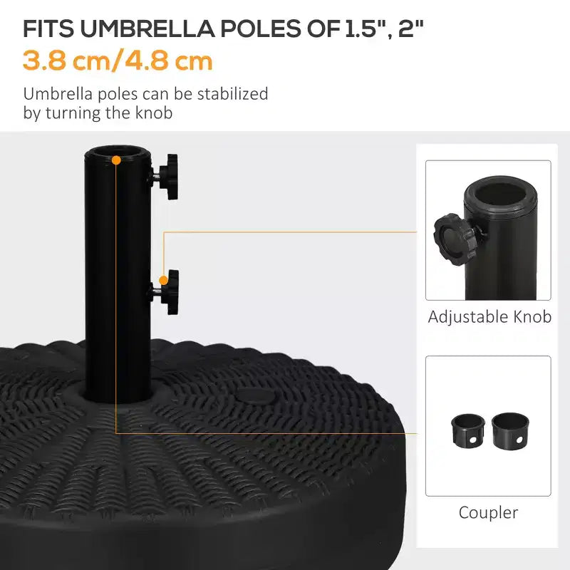 Umbrella Stand for 1.5 or 2 Umbrella Poles, Round Fillable Umbrella Base for Outdoor, Lawn, Deck.