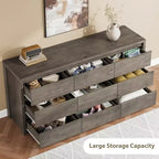 9-Drawer Wooden Dresser for Bedroom, Wide Modern Chest of Drawers, Large Storage Organizer for Living Room, Hallway, or Entryway