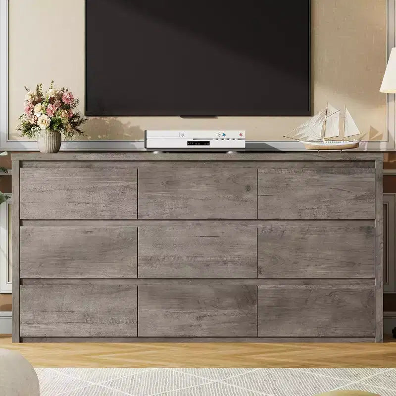 9-Drawer Wooden Dresser for Bedroom, Wide Modern Chest of Drawers, Large Storage Organizer for Living Room, Hallway, or Entryway