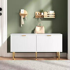 COZONY 42'' Modern Fluted Shoe Storage Bench with Cabinet, Wooden Entryway Shoe Bench for Hallway, Foyer, Mudroom or Front Door