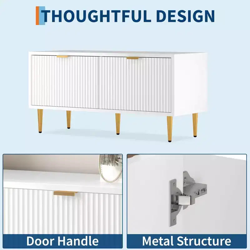 COZONY 42'' Modern Fluted Shoe Storage Bench with Cabinet, Wooden Entryway Shoe Bench for Hallway, Foyer, Mudroom or Front Door