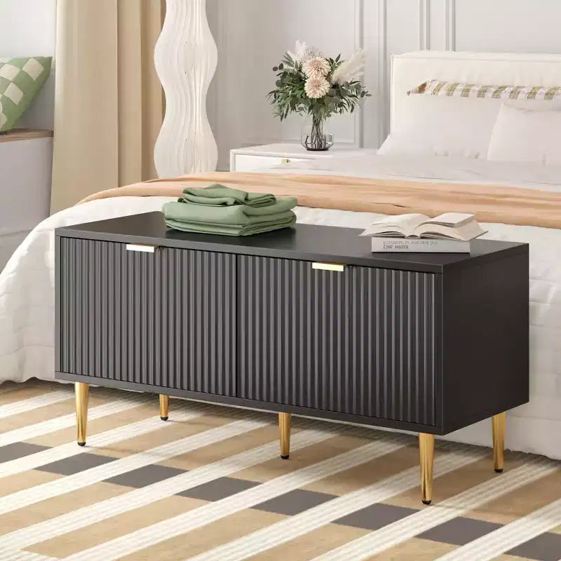 COZONY 42'' Modern Fluted Shoe Storage Bench with Cabinet, Wooden Entryway Shoe Bench for Hallway, Foyer, Mudroom or Front Door