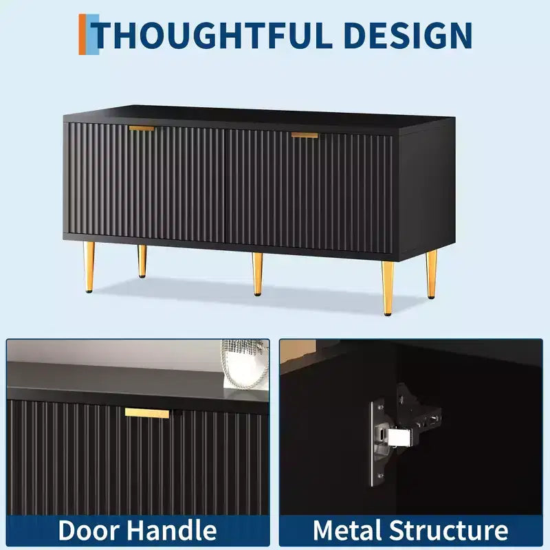 COZONY 42'' Modern Fluted Shoe Storage Bench with Cabinet, Wooden Entryway Shoe Bench for Hallway, Foyer, Mudroom or Front Door
