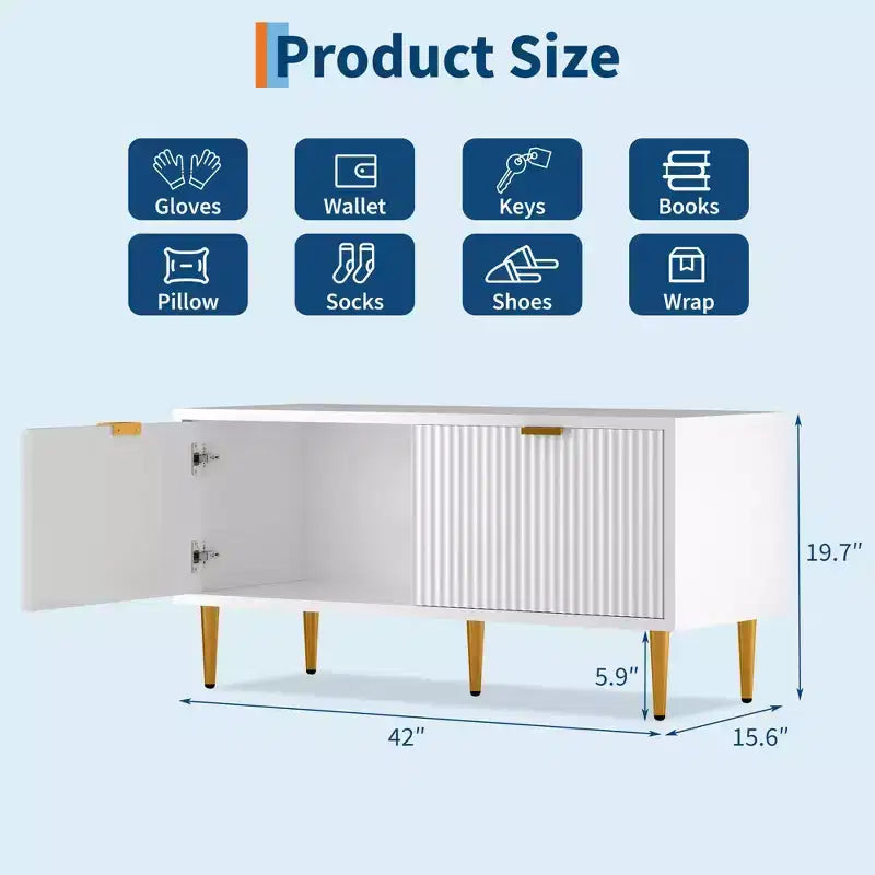 COZONY 42'' Modern Fluted Shoe Storage Bench with Cabinet, Wooden Entryway Shoe Bench for Hallway, Foyer, Mudroom or Front Door