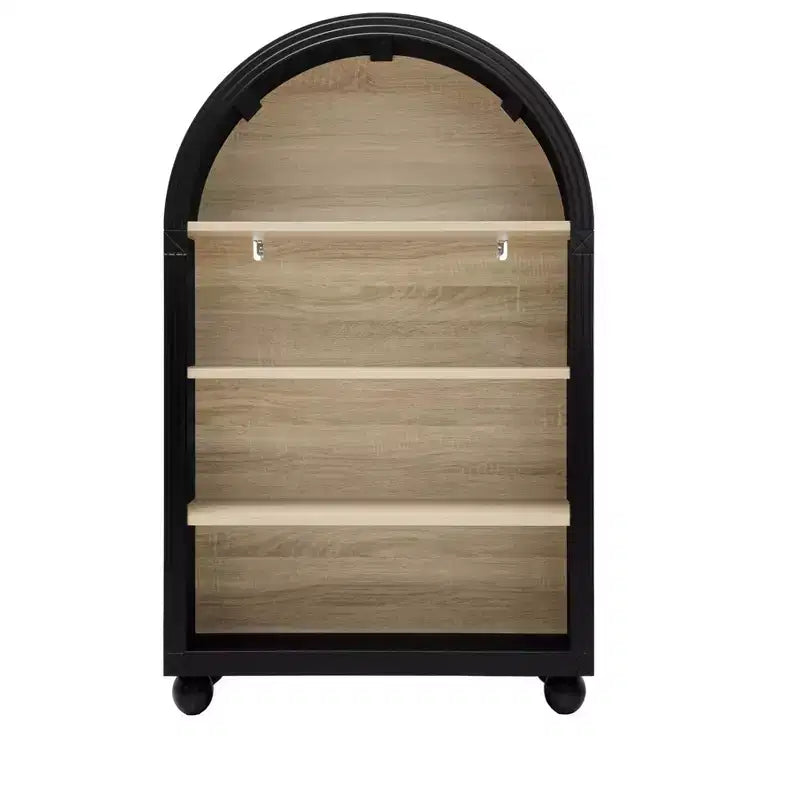GDFStudio Sade Modern 28 Wood and Metal Arched 4-Tier Storage Cabinet with Carved Edges