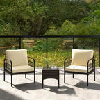 Costway 3 PCS Patio Wicker Furniture Set, Outdoor Conversation Bistro Set with Cushioned Mix Brown + Beige/Off-white