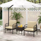 Costway 3 PCS Patio Wicker Furniture Set, Outdoor Conversation Bistro Set with Cushioned Mix Brown + Beige/Off-white