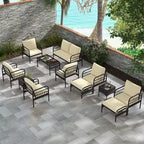 Costway 3 PCS Patio Wicker Furniture Set, Outdoor Conversation Bistro Set with Cushioned Mix Brown + Beige/Off-white
