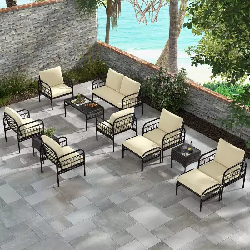 Costway 3 PCS Patio Wicker Furniture Set, Outdoor Conversation Bistro Set with Cushioned Mix Brown + Beige/Off-white
