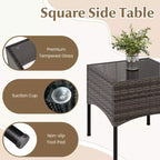 Costway 3 PCS Patio Wicker Furniture Set, Outdoor Conversation Bistro Set with Cushioned Mix Brown + Beige/Off-white