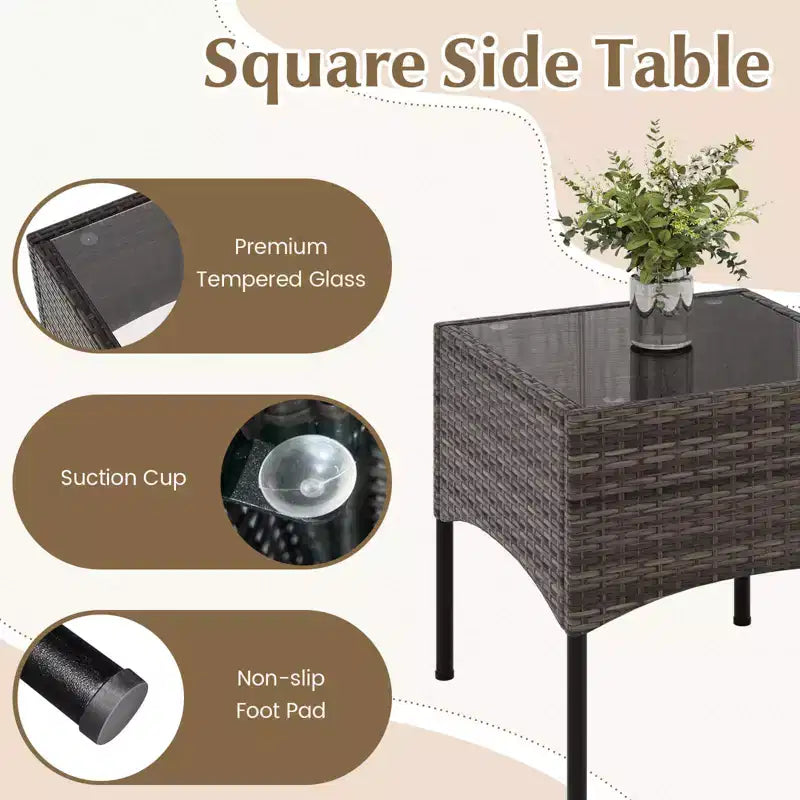 Costway 3 PCS Patio Wicker Furniture Set, Outdoor Conversation Bistro Set with Cushioned Mix Brown + Beige/Off-white