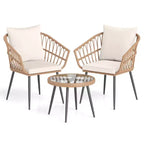 Costway 3PCS Patio Bistro Set with Soft Cushions, Tempered Glass Coffee Table & Metal Frame