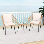 Costway 3PCS Patio Bistro Set with Soft Cushions, Tempered Glass Coffee Table & Metal Frame