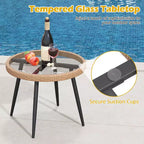 Costway 3PCS Patio Bistro Set with Soft Cushions, Tempered Glass Coffee Table & Metal Frame
