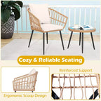 Costway 3PCS Patio Bistro Set with Soft Cushions, Tempered Glass Coffee Table & Metal Frame