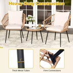 Costway 3PCS Patio Bistro Set with Soft Cushions, Tempered Glass Coffee Table & Metal Frame