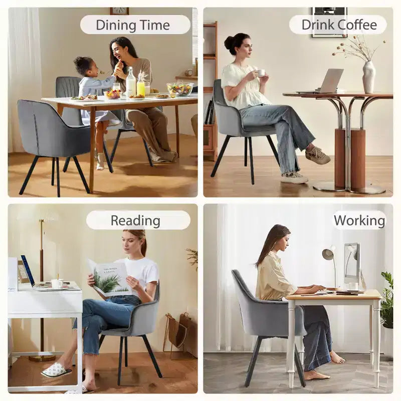 Furniliving 2-Pcs Mid Century Dining Chairs Upholstered Dining Room Chairs With Armrest