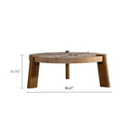 JVNOXK 36.61 Round Herringbone Coffee Table, Solid Wood & MDF Rustic Accent Table with Tapered Legs, Natural Distressed Wood Finish for Living Room