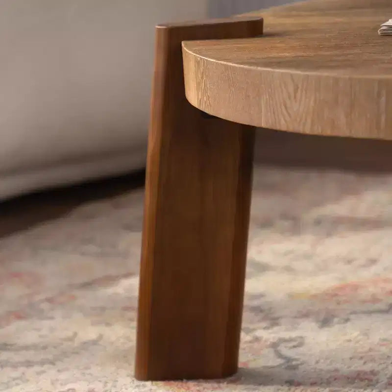 JVNOXK 36.61 Round Herringbone Coffee Table, Solid Wood & MDF Rustic Accent Table with Tapered Legs, Natural Distressed Wood Finish for Living Room