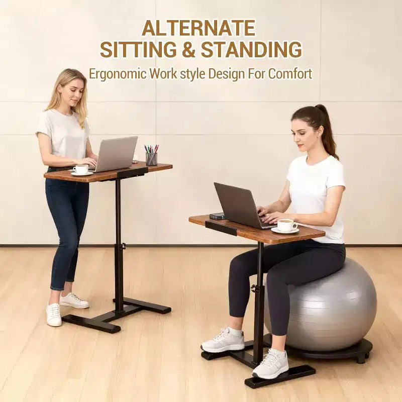 Height Adjustable Bedside Table with Wheels, Split Top, Tilting Bedside Table, Mobile Laptop, Computer, Standing Desk, Cart with Storage for Hospital