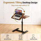 Height Adjustable Bedside Table with Wheels, Split Top, Tilting Bedside Table, Mobile Laptop, Computer, Standing Desk, Cart with Storage for Hospital